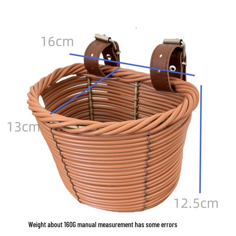 Hand-Woven Rattan-Style Detachable Bicycle Storage Basket for Children's Scooters - Small, Lidless