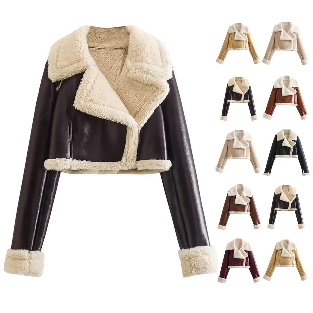 Womens Jackets Long Sleeve Fall Coats  Cropped Jacket  Winter Warm OuterwearWith Pocket