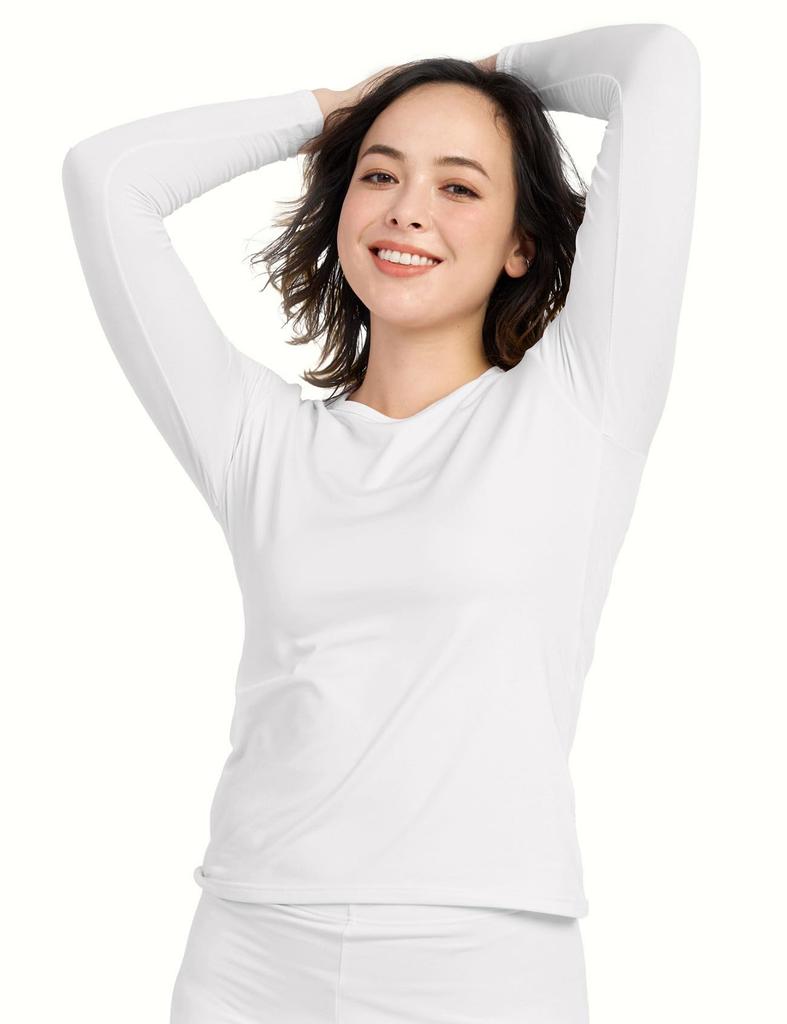 LAPASA Warm Long Sleeve Medium Size for Warmth and Cold Weather Women's Fleece-Lined Shirt, Thick, White, 2-2, Medium,