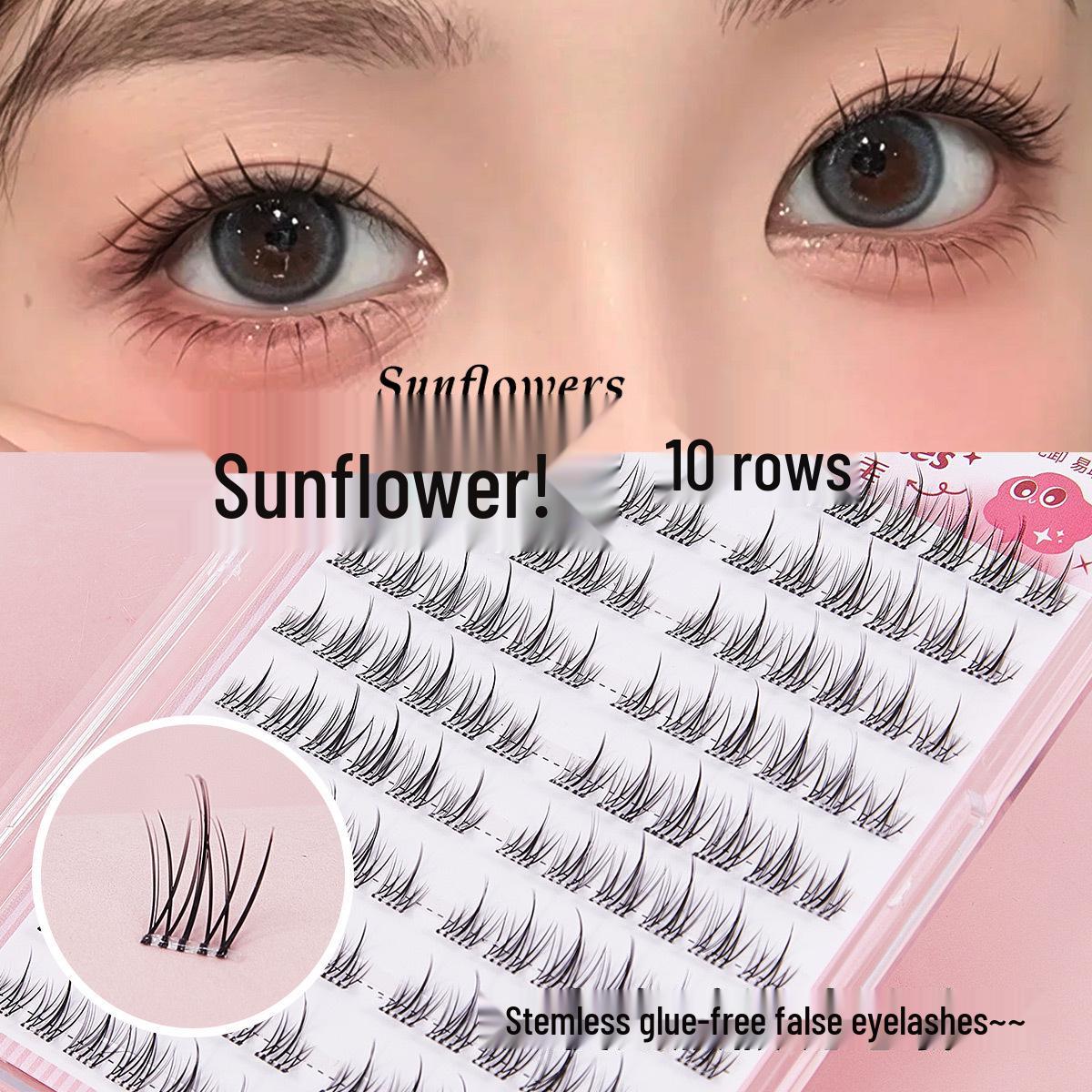 JONBOS Double-Tipped Sunflower Style Glue-Free Natural False Eyelashes