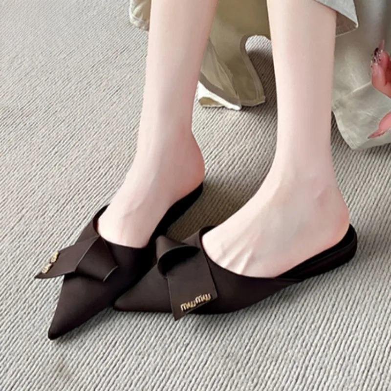 Fashion Leopard Flats Slippers Pointed Toe Women Sandals Mules Shoes Summer Brand 2025 Trend Dress Shoes Sexy Designer Sandalias Mujer