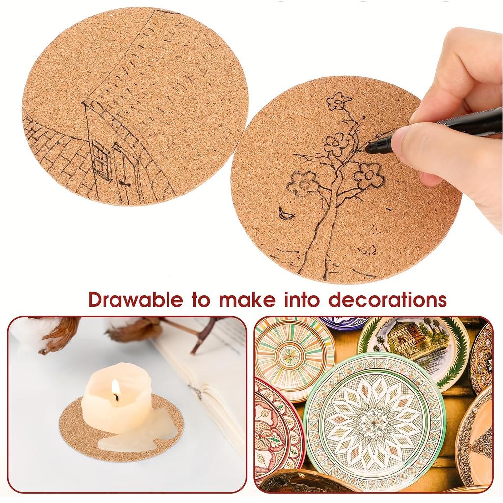 20-120PCS Self-Adhesive Cork for DIY Coasters 374" Round Cork Coasters Cup Cork Mats Heat Insulation Pads Tabletop Decoration