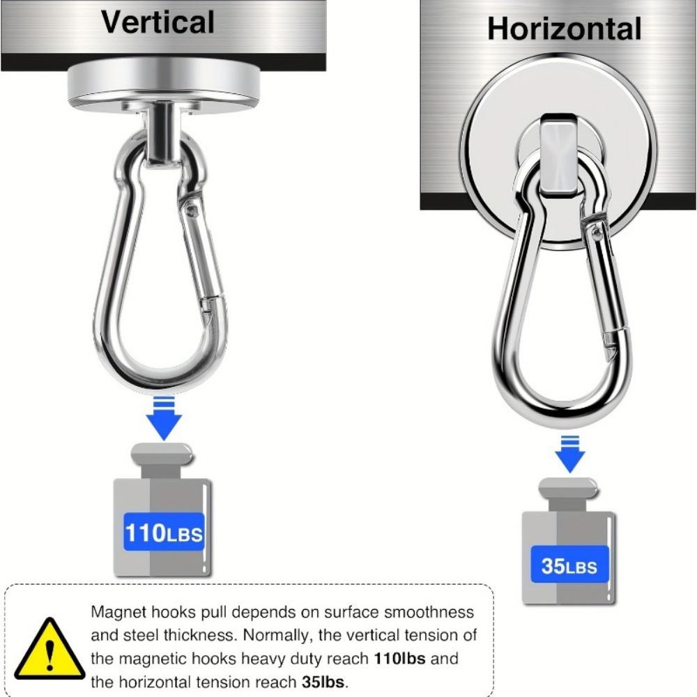 1/2 szt. Ultra-mocne haki magnetyczne Pro - 100 lbs Bardzo wytrzymałe magnesy neodymowe z karabińczykiem i obrotnicą Idealne do zawieszania w kuchni