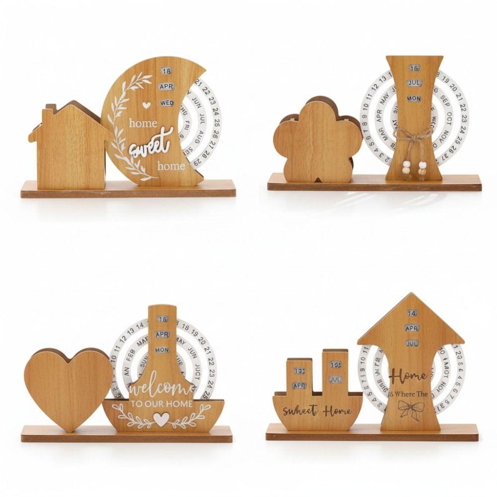 Round Rotating Calendar Wooden Creative Calendar  Home Office Desktop Decoration