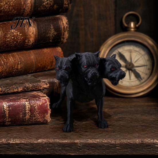 Wear-resistant Dog Figurine 3D Printed Three-Headed Figurine, 3 Heads Black Sculpture, Mythical Animal Ornament Horror for Home Office Bookshelf