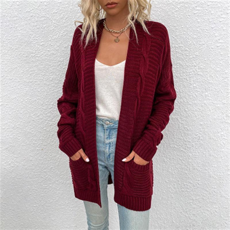 2026 Spring & Autumn Women's Mid-Length Cable Knit Cardigan Sweater