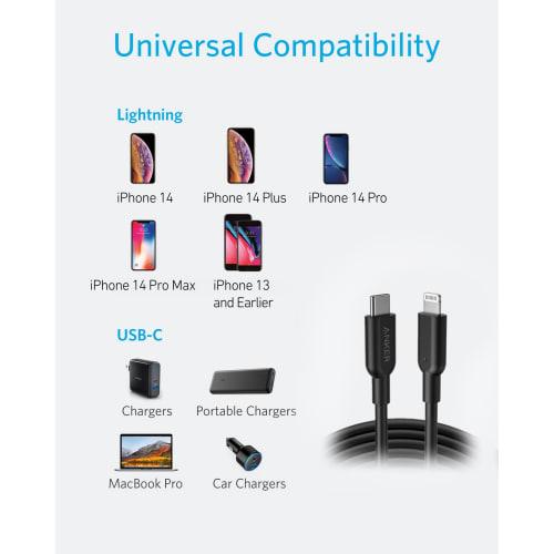Anker PowerLine II USB-C & Lightning Cable MFi Certified USB PD Compatible Fast Charging Compatible with iPhone 14 / 13 / 12 / SE (3rd Generation) (3.