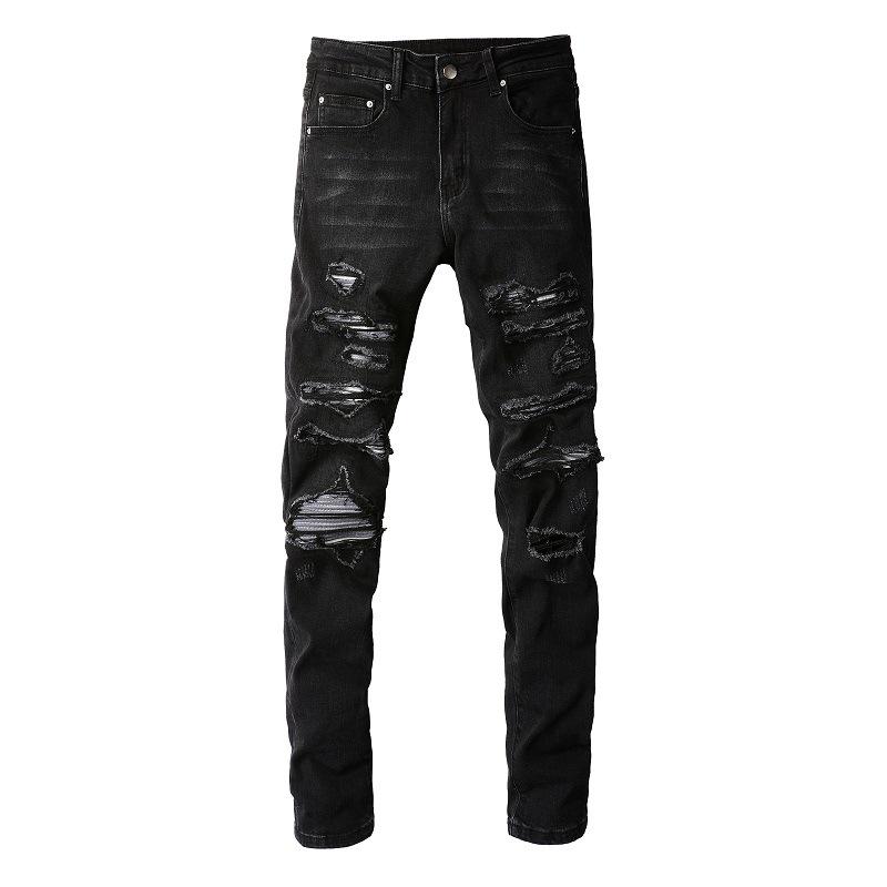 European & American Street Style Ripped Slim Fit Elastic Jeans for Men