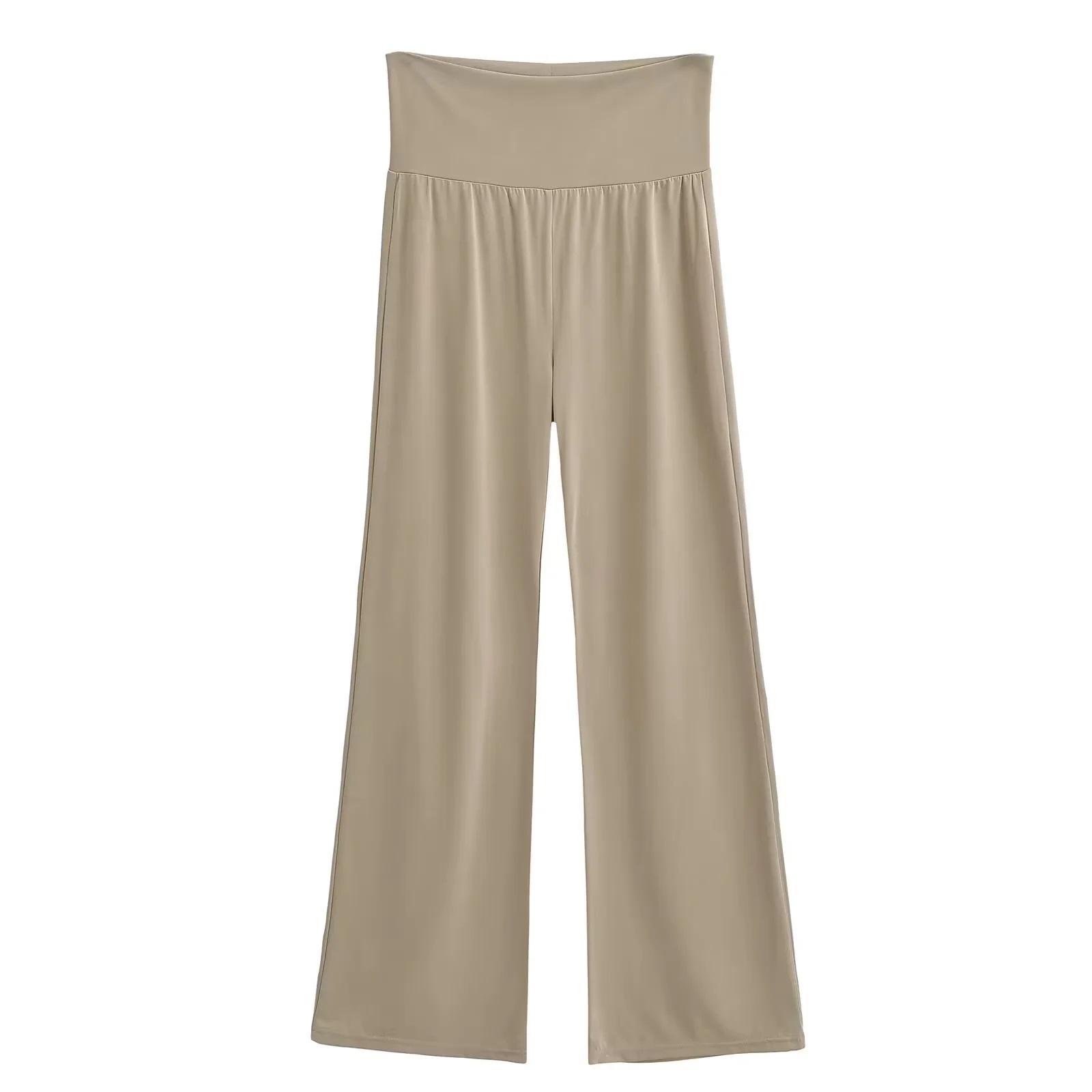 

Летние прямые брюки с высокой талией, солнцезащитные брюки, ленивые брюки длиной до пола, с прохладной драпировкой и широкие брюки с подвернутыми краями для женщин L хаки