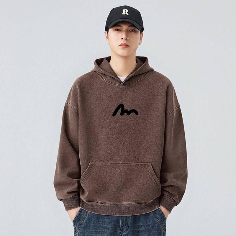 Foreign Trade Surplus Casual Lazy Style Hooded Pure Cotton Sweatshirt for Men, Spring Trendy Brand Printed Loose Long-Sleeve Top Jacket