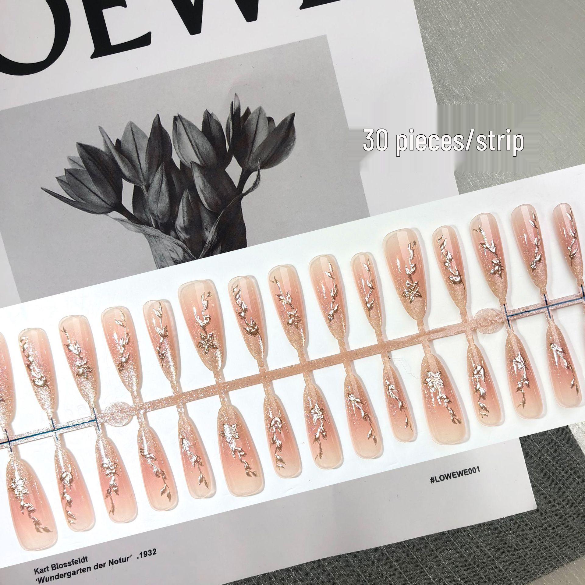 

Румяна Миндаль Кошачий глаз Ногти - Высококлассные Позолоченные Нюдовые Универсальные Наклейки для ногтей Blush Gold Branch Full M