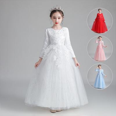 Girls' Princess Puffy Tulle Long Dress: 2023 Autumn/Winter Flower Girl Wedding and Performance Costume.