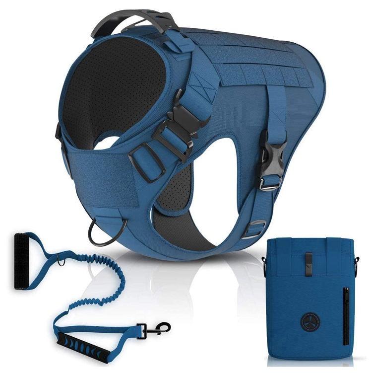 Tactical dog harness, tactical belt & tactical bag, no pull strap, front pull strap, dog vest (Blue,S)