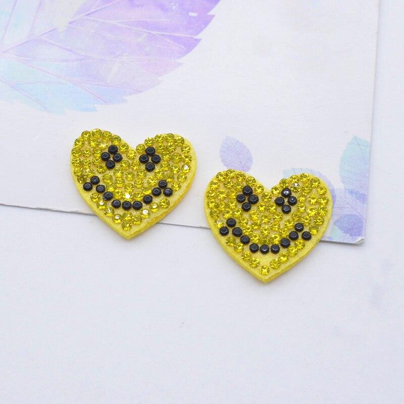 12Pcs/lots Diamond Smile Crystal Love Heart DIY Patches Rhinestone Stick-on Planar Scrapbooking  Accessories