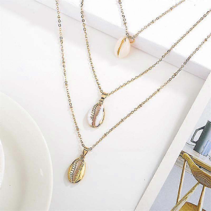 Women Lady Necklace Chain 3 Layers Bohemia Style Shell Pendant Jewelry Decoration