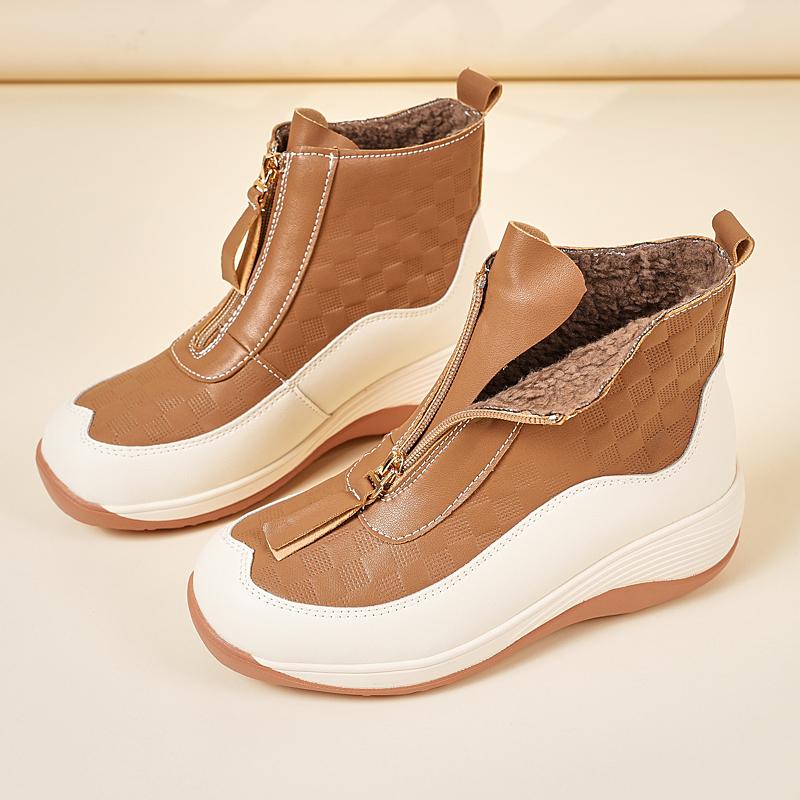 Chaussures de Sport à Plateforme pour Femmes Décontractées Bottines Noires en Cuir Chaussures à Semelle Compensée Baskets Hautes à Hauteur Augmentée