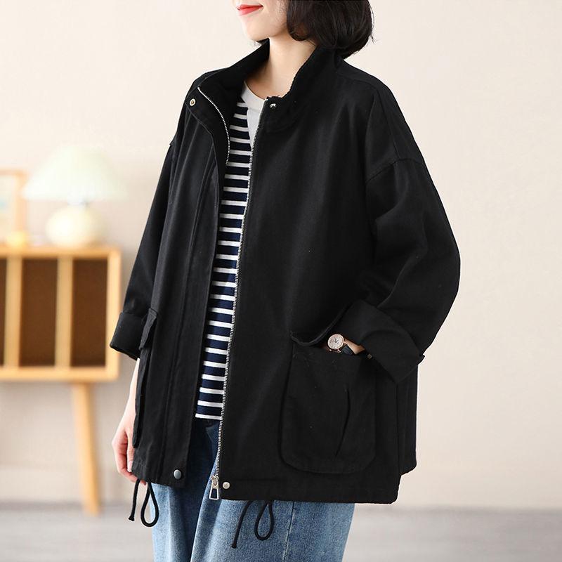 

Pure Cotton High-end Casual Coat for Women s Spring and Autumn New Versatile Loose and Thin Large-size Literary Jacket Trend 2XL recommends 161-90kg чорний