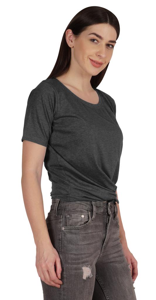 Inkmeso Summer Twist Front Knot Crop Top For Women With Short Sleeves Tee