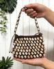 Handwoven Hollow out Wood Bead Shoulder Bag for Women Commuter Style Cross-Border Trend Medium Square Shape Cotton Lining