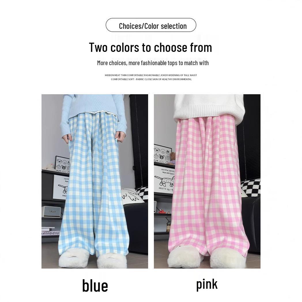 

Dopamine Blue Plaid Women s High Waist Wide-Leg Pants 2025 4XL