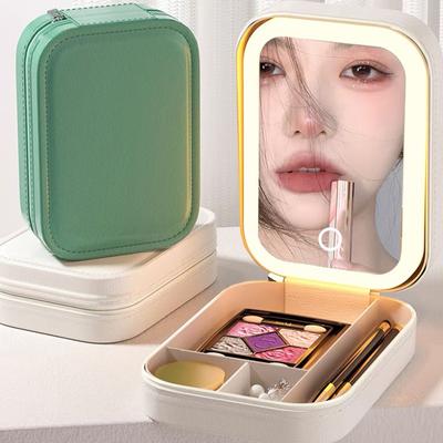 LED Makeup Bag With Mirror For Women Portable Storage Bag Small Lipstick Brush 1200mAh Wireless Makeup Box With Light