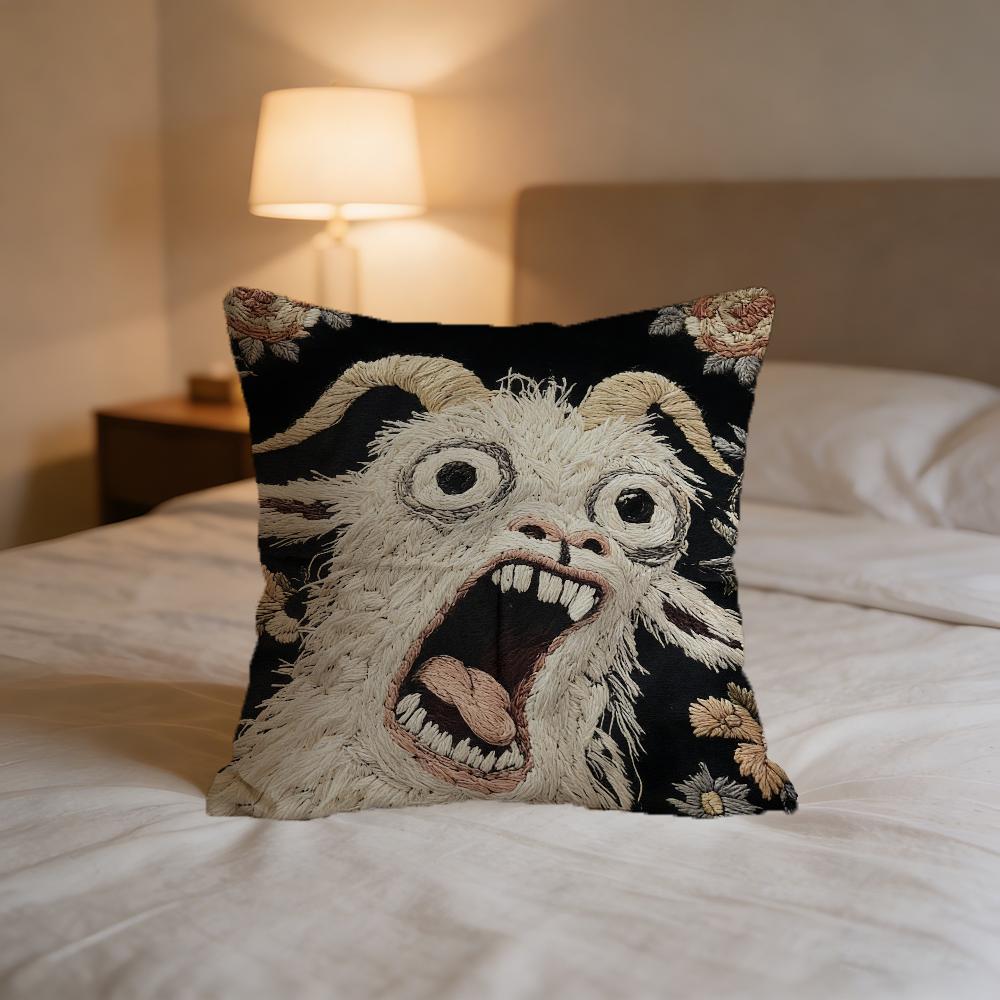 Spooky Goat Face 2D Cute Cushion Cover For Pillow Printing Sofa Decoration Home Car Room Coffee Shop Office Nordic Simplicity