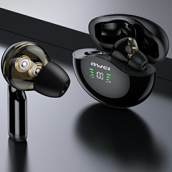 Słuchawki Bluetooth 5.3 AWEI T12P TWS z stacją dokującą Czarne