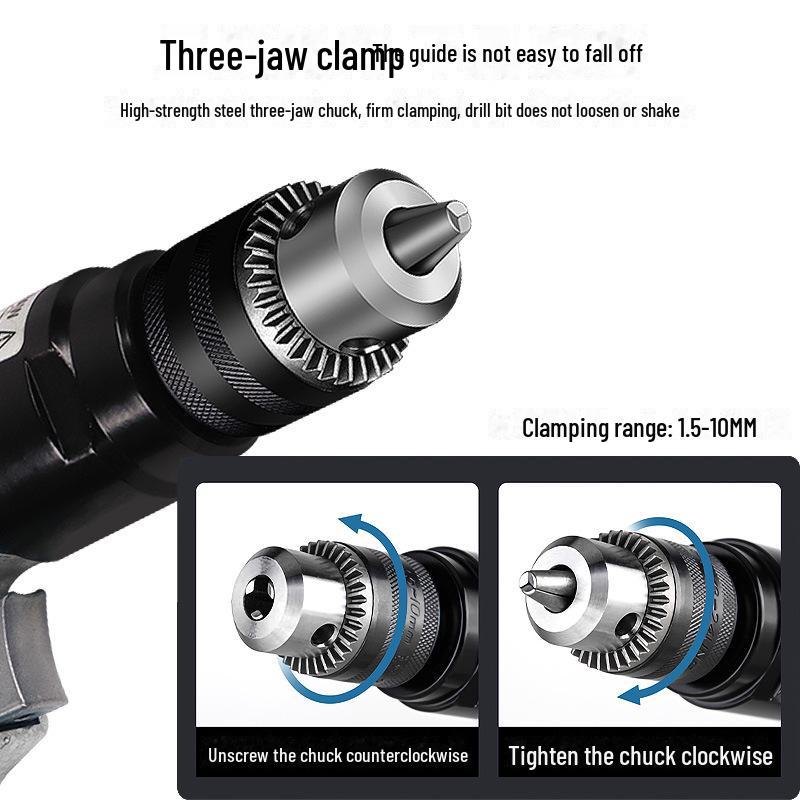 Industrial Grade Pneumatic Air Drill with Speed Regulation, 3/8" Chuck for Wall Drilling and Woodworking.