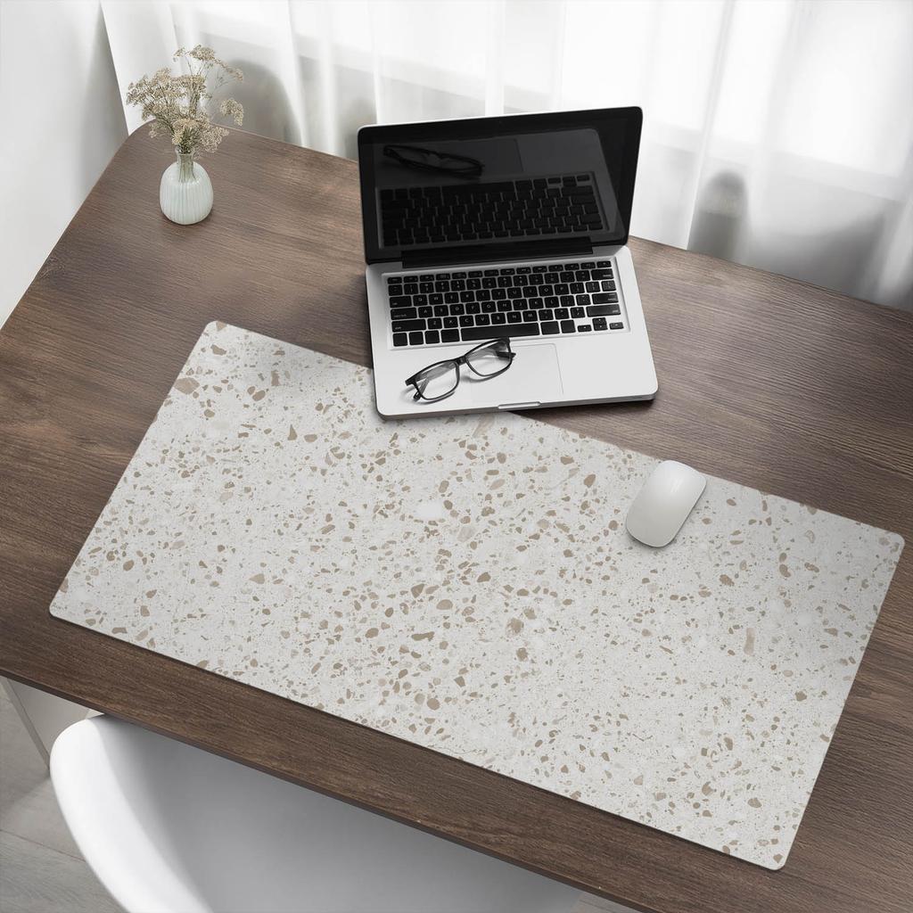 Modern Vinyl Desk Mat for Keyboard Light Dots Terrazzo 100X50 Cm