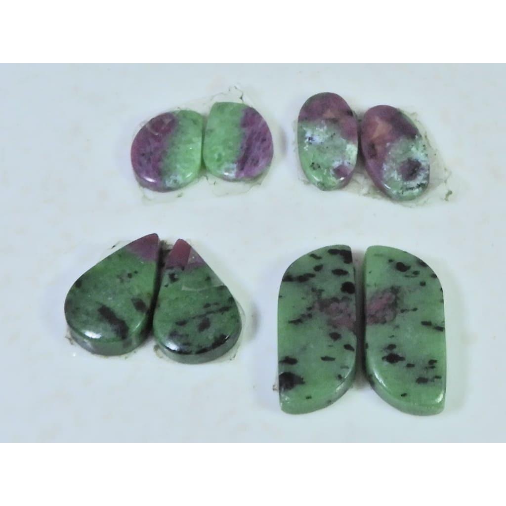 Natural Ruby Zoisite Matched Pair Mix Cabochon Loose Gemstone 04 Pair Lot C-2032