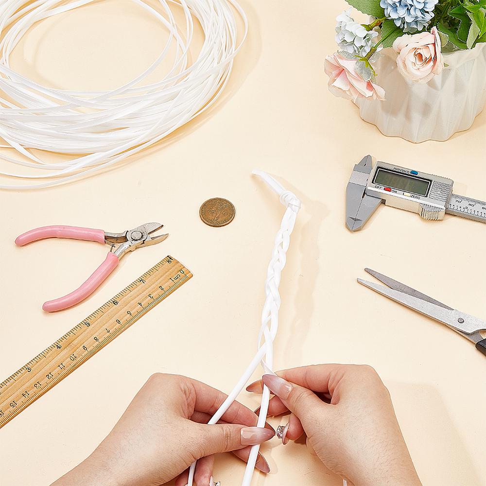 Plastic Imitation Cane Wire Cord, Flat, White, 5mm