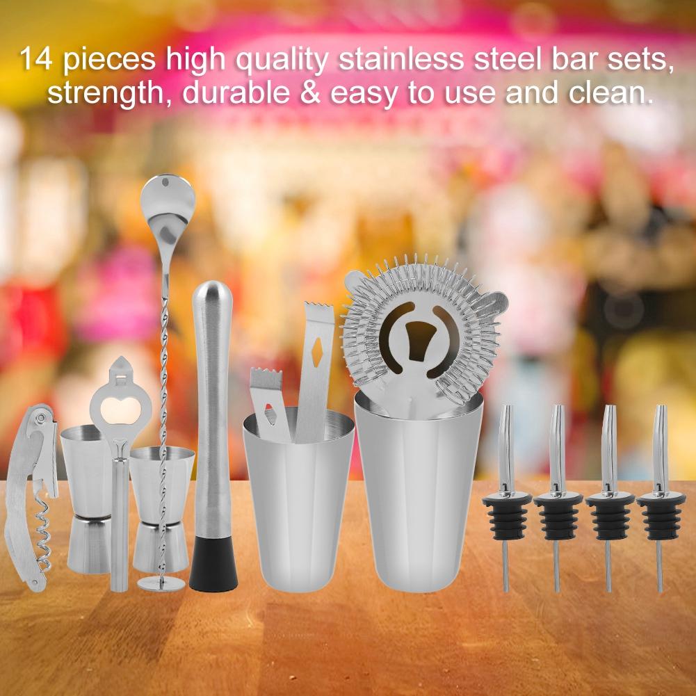 14pcs Stainless Steel Cocktail Shaker Mixer Drinker Drinking Tool Bar Gift (600?450ml)