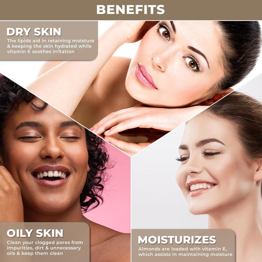 Plant Based Sweet Almond Oil for Skin, Hair, Nails & Body - Organic Cold Pressed Badam Oil - Ideal for Glowing Skin, Hai