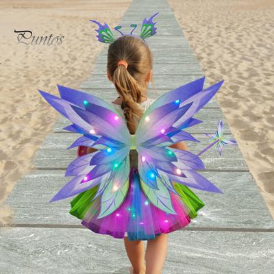 Σετ κοστουμιών νεράιδων με λαμπερά φτερά πεταλούδας LED για κορίτσια Φωτεινές ράβδοι με τούλινη φούστα και κορδέλα για χριστουγεννιάτικη στολή Cosplay Party Favor