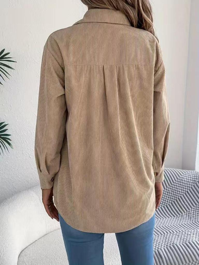 2025 Women's Casual European-American Corduroy Striped Shirt Jacket