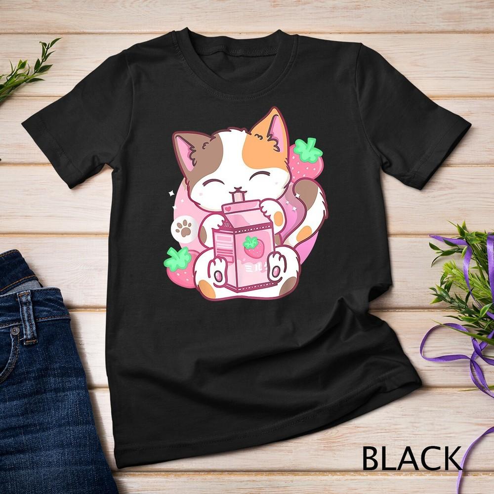 

Strawberry Shake Strawberry Milk Cat Kawaii Neko Anime Girls Unisex T-shirt 4XL