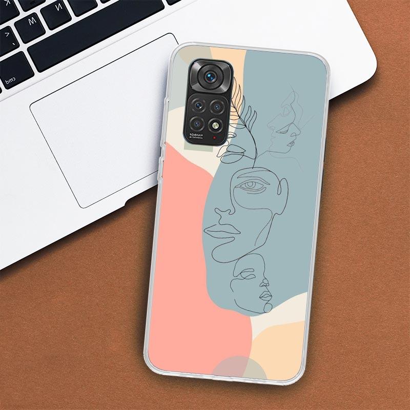 Abstract Line Women Face Phone Case For Xiaomi Redmi Note 13 12 12S 11 11S 10 10S 9 9S 11T 11E Pro Plus 8 8T 7 + Coque Cover