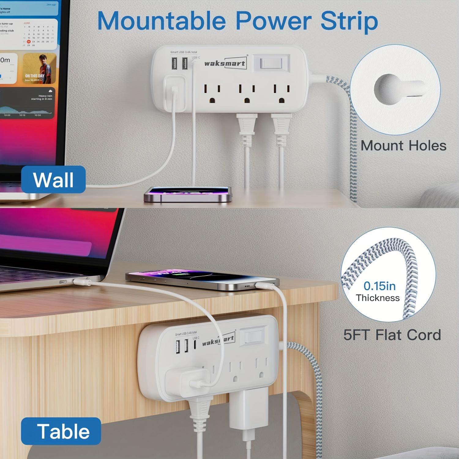 

Устройство защиты от перенапряжения на 8 розеток с USB-C — элегантный плетеный удлинитель длиной 5 футов, настенное крепление для офиса и общежития