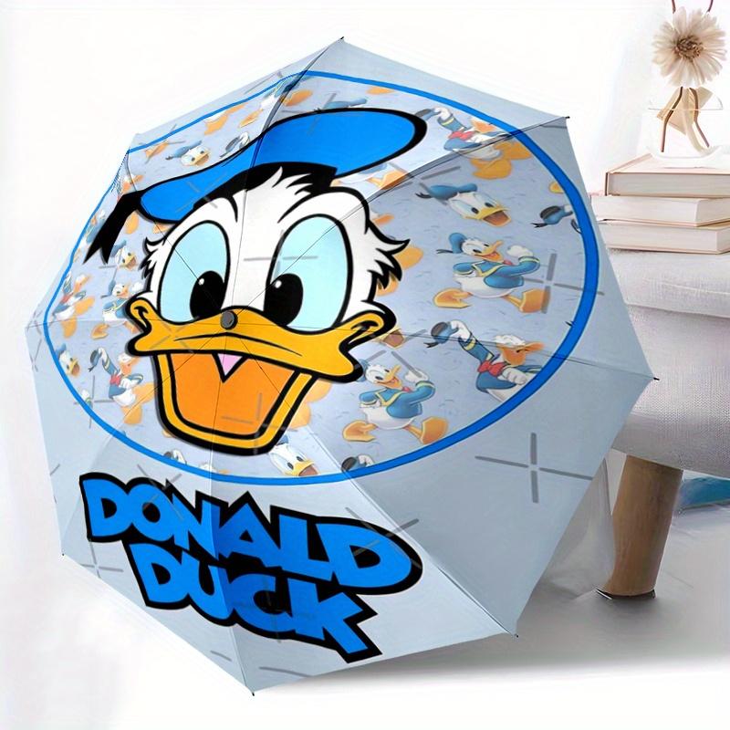 1pc Donald Duck Theme Pattern Beautiful Looking Automatic Folding Umbrella, 3 Folding, 8 Iron Frame Design, Durable and Suitable for Travel
