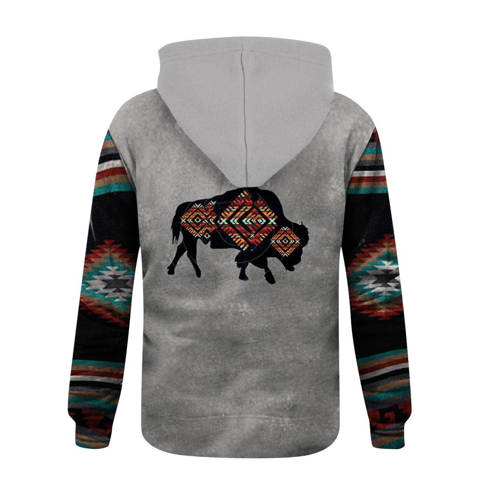 Volný pánský a dámský svetr s dlouhým rukávem a kapucí s módním potiskem