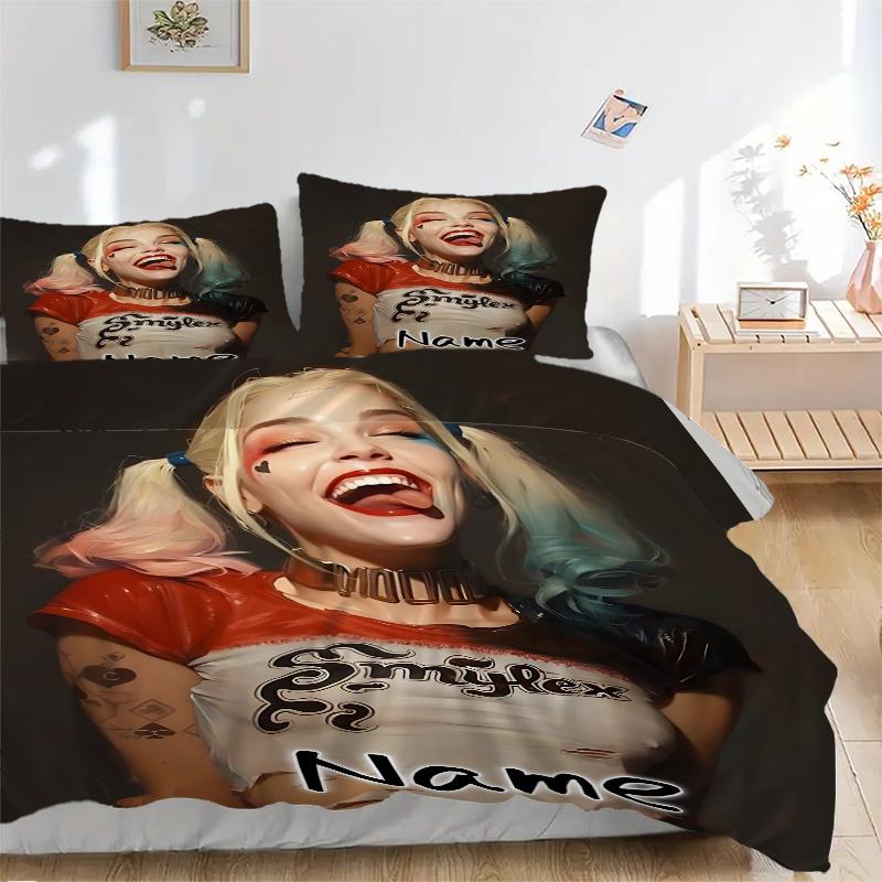Custom Textile Harley Quinn Bedding 3 Piece Set HD Print Duvet Cover Pillowcases for Teens Adult Bedroom Decoration