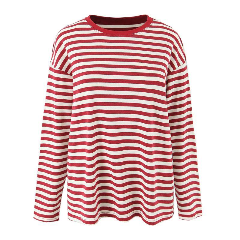 Classic Stripes American Sexy Japanese Magazine Wind Sloth Loose Contrast Color round Neck Long Sleeves T-shirt Slimming Shorts Two-piece Set