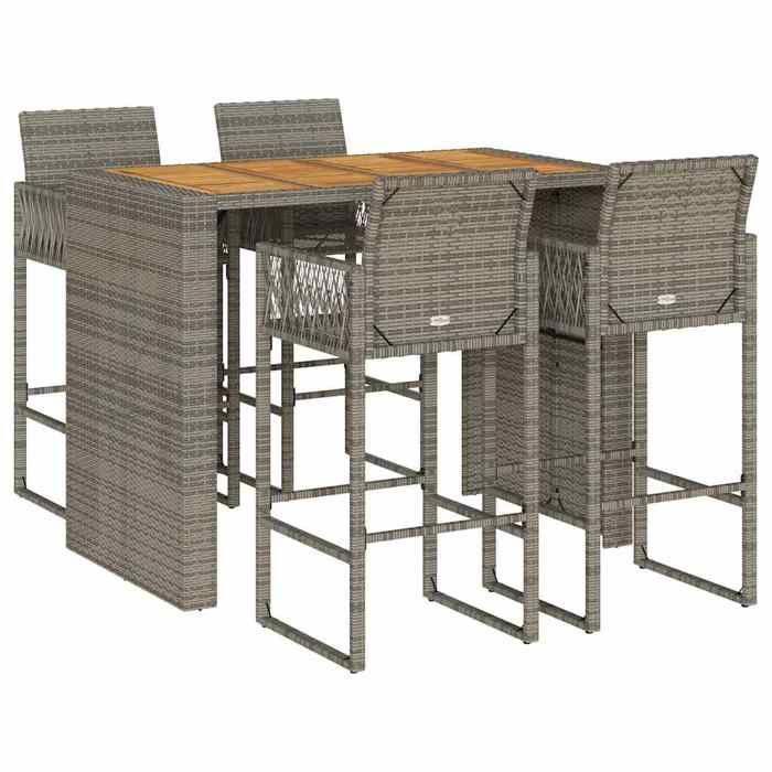 VidaXL Ensemble de bar de jardin 5 pcs sans coussins gris poly rotin 3328890