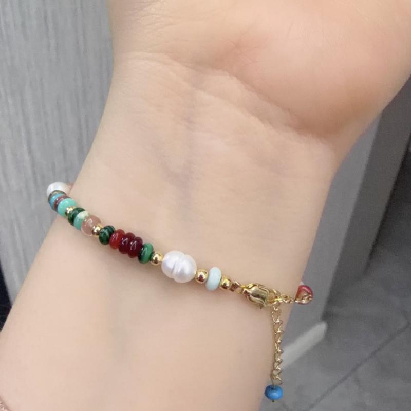 Natural Stone Agate Gemstone & Pearl Bracelet Colorful Summer Accessories Colorful Stacking Essentials