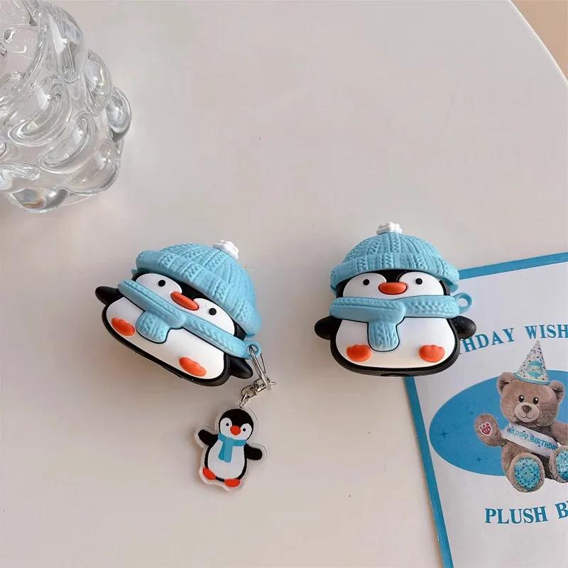 Cute Three-dimensional Scarf Little Penguin Headphone Cover for Apple Airpods 1/2 Pro Pro2 3 4 Pendant Protective Case