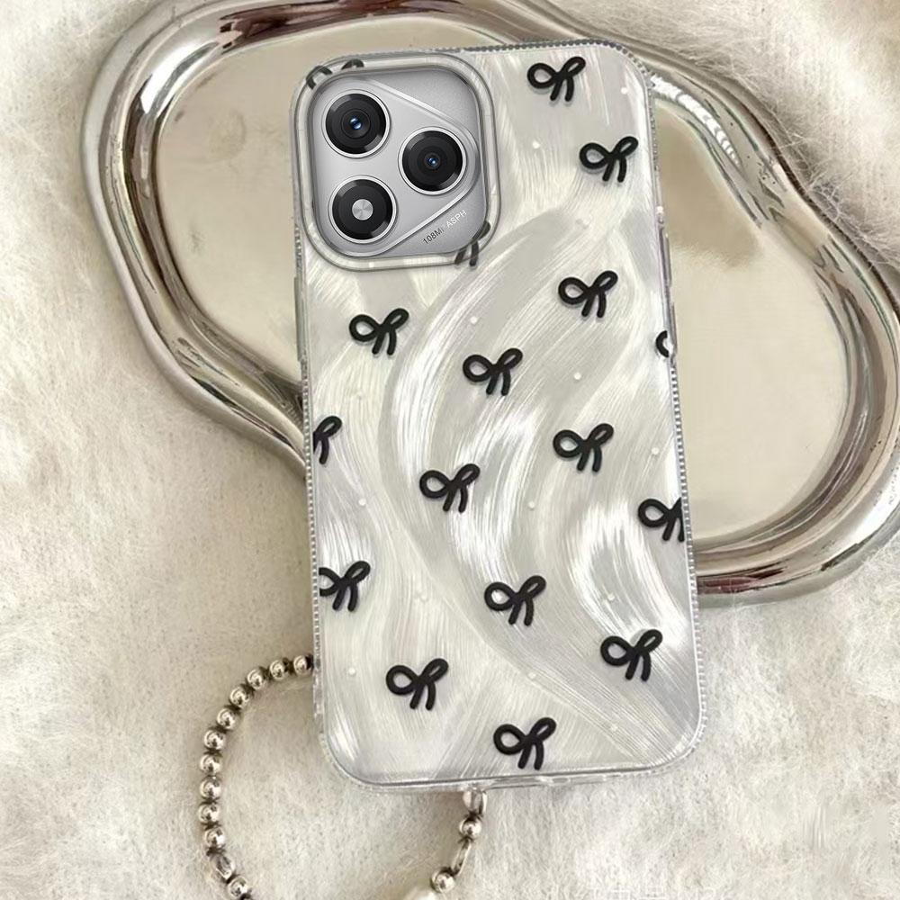 Laserowe Srebrne Vintage Kolorowe Etui na Telefon z Kokardką dla Honor 400 200 Pro Magic 7 6 5 Lite X9a X9b X9c X8a X8b X8c Tylna Silikonowa Pokrywka