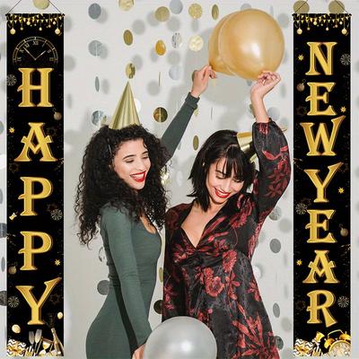 2pcs/set,30*180cm/11.8*70.8inch,Happy New Year Hanging Banner Couplet, Home Indoor Outdoor Hanging Banner, Holiday Party Decoration Supplies