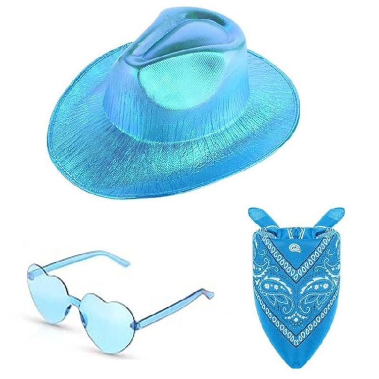 3pcs Adult Cowboy Hat+Heart Sunglasses+Kerchief Woman Sunproof Cowgirl Hat Set
