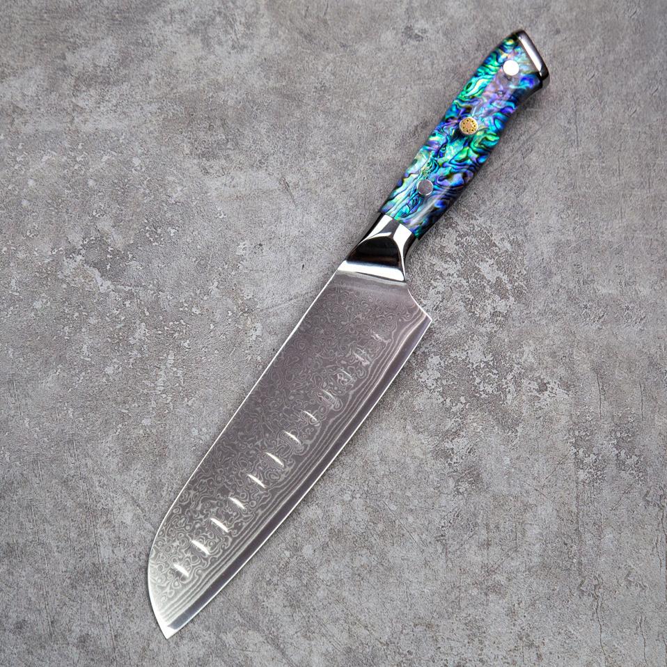 6.9 Inch Santoku Knife Abalone Shell Handle 67-layers Damascus Steel Blade Chef Cleaver Meat Slicing Vegetables Kitchen Knives