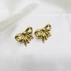 18k Gold Stainless Steel Bow Pendant Necklace with Earrings & Adjustable Ring Set
